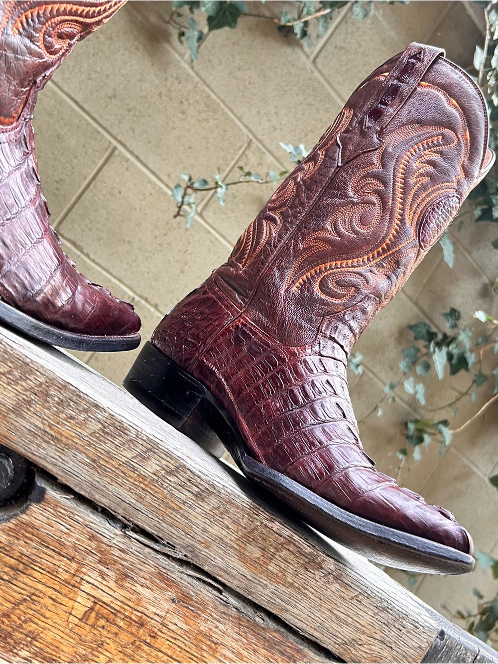 Montana’s Bronze Exotic Authentic Croc Tail Cowboy Boots Size 7.5 D Snip Toe - Picture 11 of 14